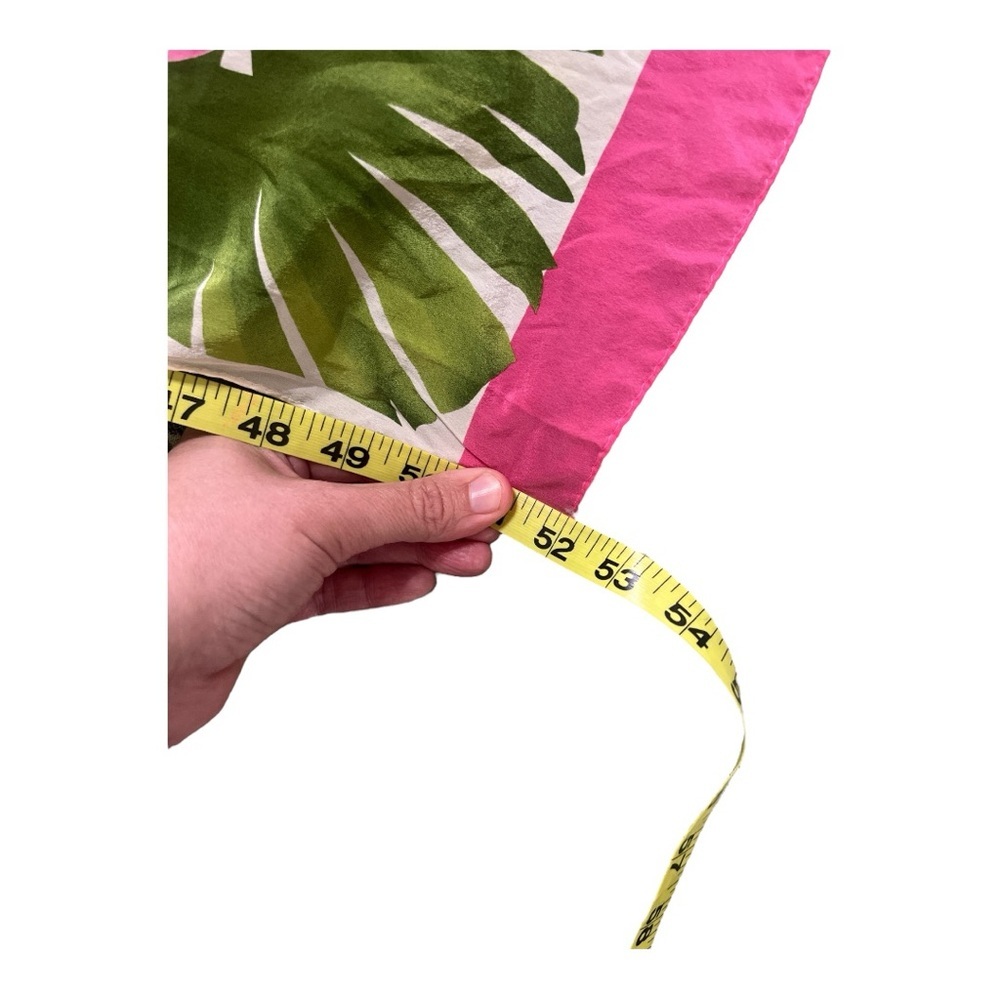 Oscar de la Renta Pink and Green Tropical 🌴 Silk Scarf - Picture 7 of 9